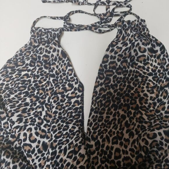 Women's Cheetah Print Open Back Jump Suit Nana USA Elastic Waist M Pre Owned G - Picture 6 of 9